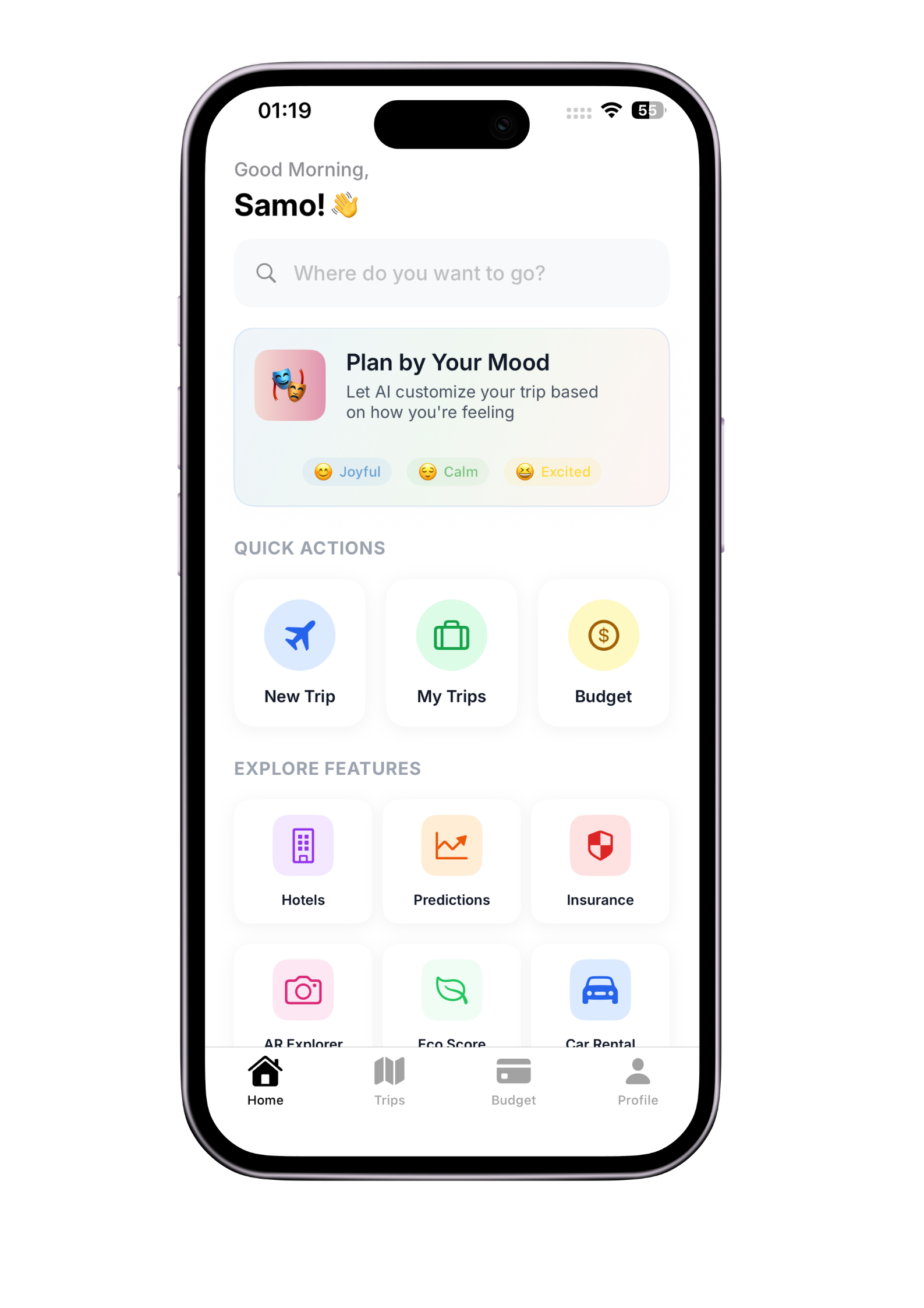 Movefy App Interface - AI Travel Planning